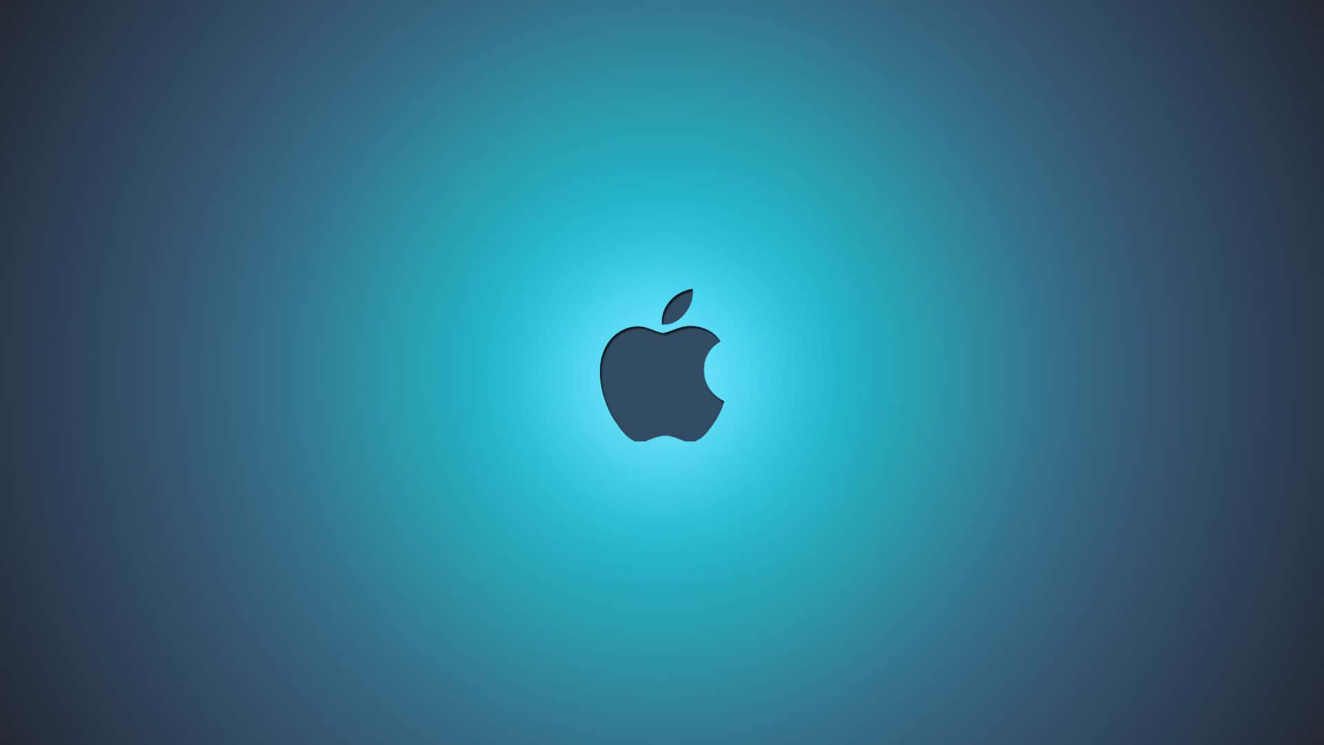 Best Apple 桌布 壁紙 — 一個時尚的Apple標誌居中於漸變藍色背景上，帶有柔和發光的光線。