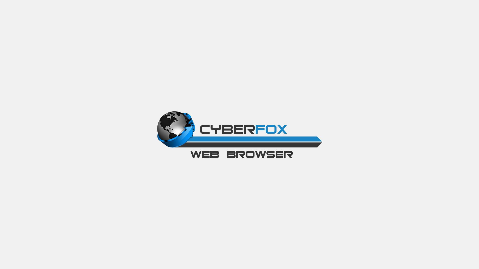 Website 桌布 壁紙 — 一個時尚的Cyberfox網頁瀏覽器標誌，採用藍色絲帶包裹的地球儀，在淺灰色背景上配有粗體文字。
