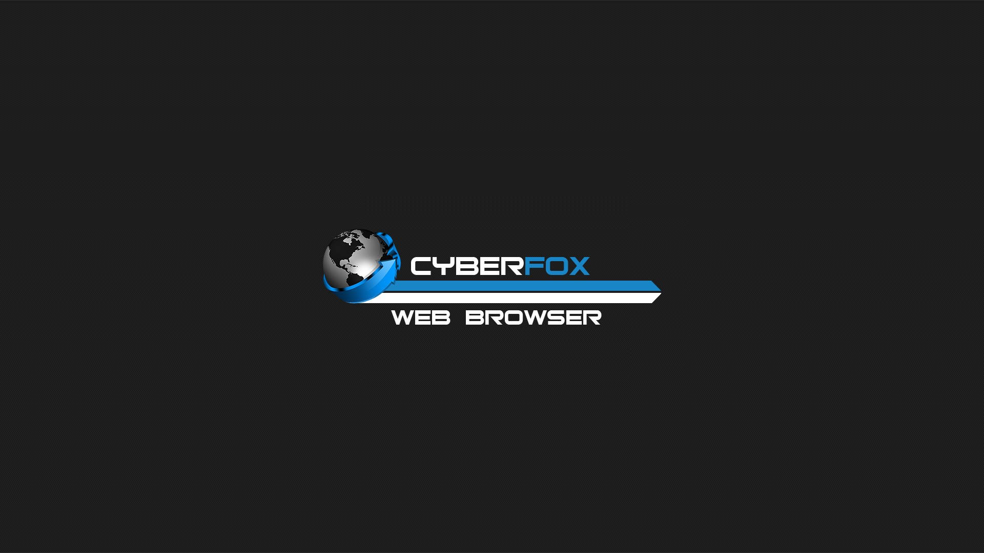 Website 桌布 壁紙 — 一個時尚的Cyberfox網頁瀏覽器標誌，帶有地球儀和藍色點綴，背景為深色。