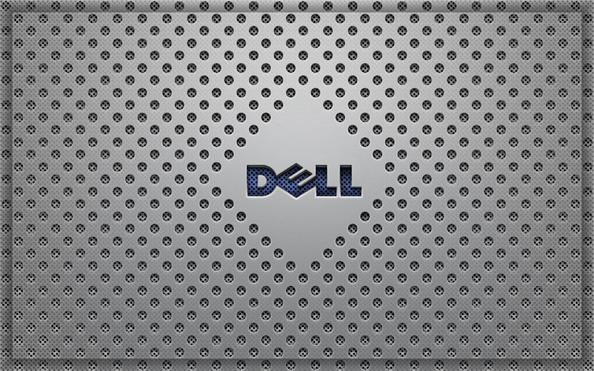 Dell Laptop 桌布 壁紙 — 一個時尚的Dell標誌，居中於帶有穿孔的金屬灰色表面，並帶有微妙的漸變照明。