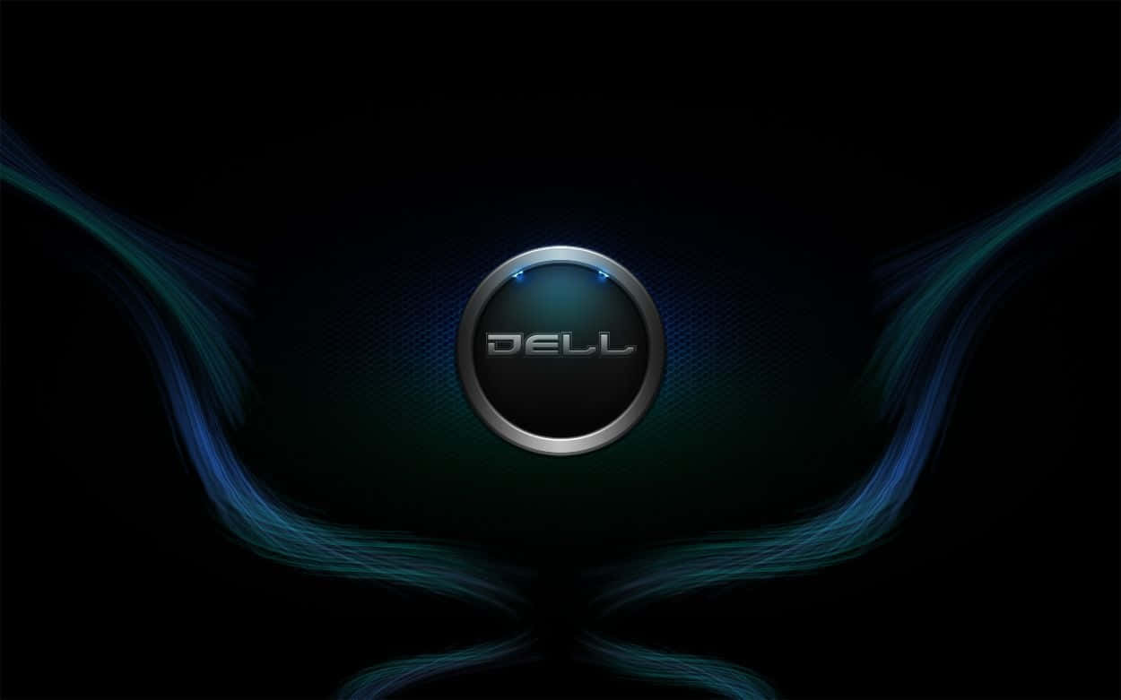 Dell 桌布 壁紙 — 一個時尚的Dell標誌在深色背景上發出藍光，周圍環繞著流動的青綠色能量流。