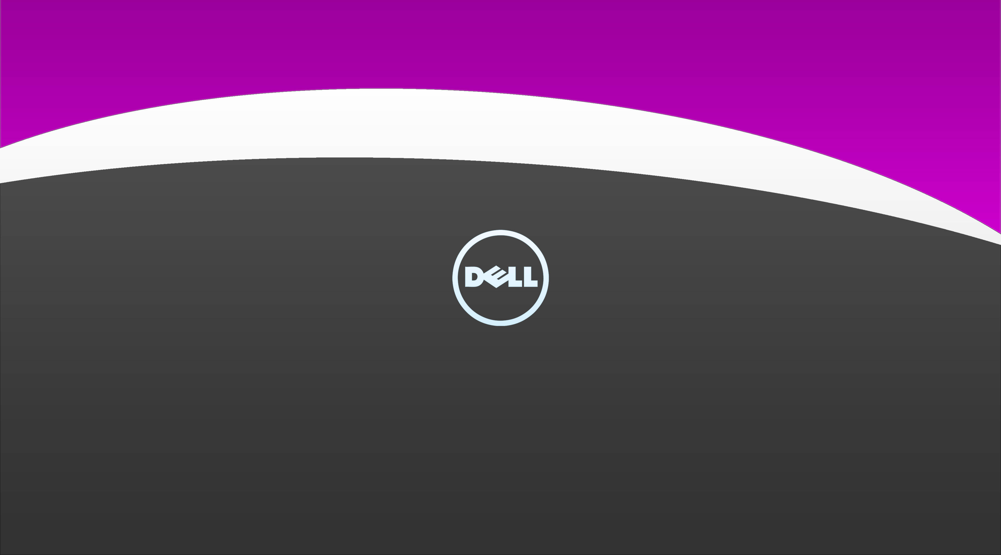 dell 4K 桌布 壁紙 — 一個時尚的Dell標誌置於深灰色背景中央，白色曲線上方有鮮豔的洋紅色波浪。