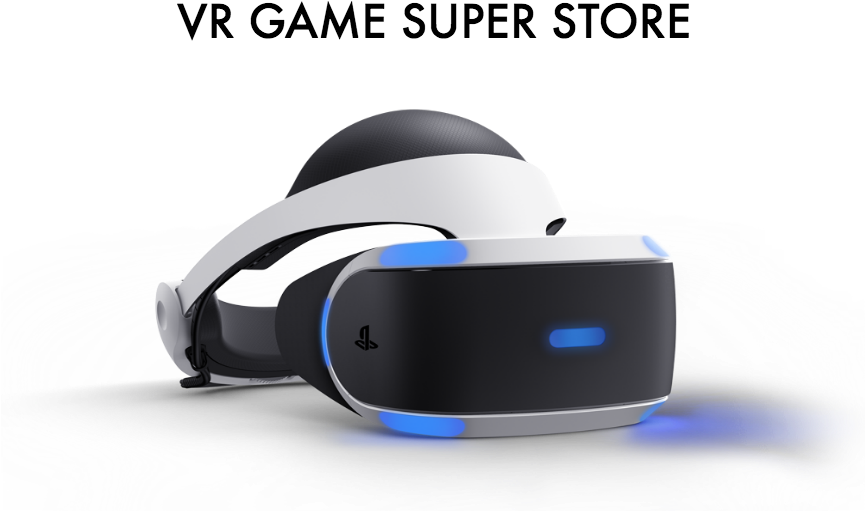 PlayStation 桌布 壁紙 — 一個時尚的PlayStation VR頭戴式裝置，帶有發光的藍色燈光，放置在黑色背景上的柔軟白色雲朵上。