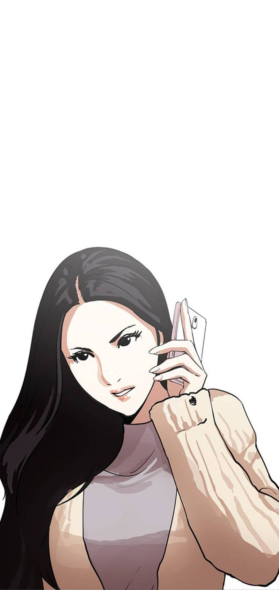 長黑髮的動漫女孩將手機貼在耳邊。 — 看臉時代 GIF 壁紙