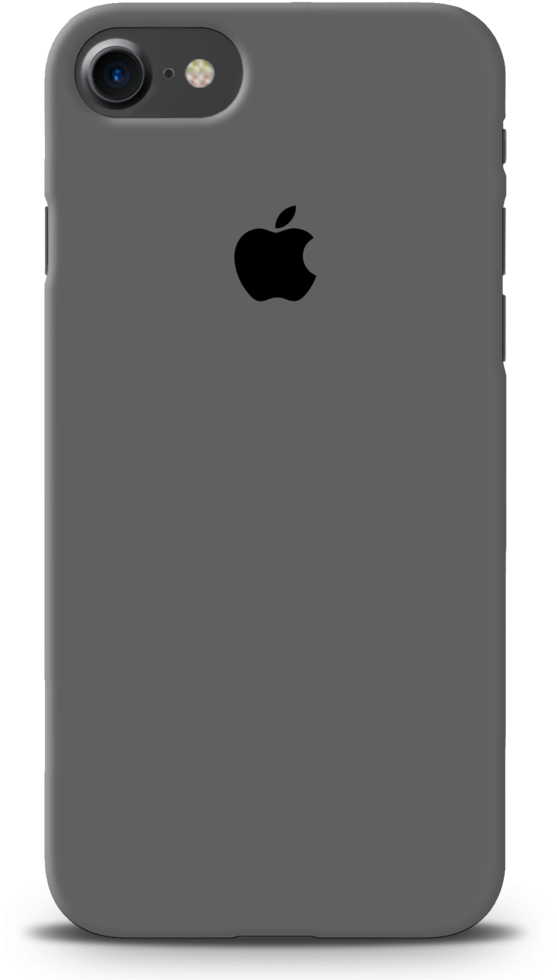 白色 iPhone 桌布 壁紙 — 一個時尚的啞光灰色iPhone保護殼，背面中央有一個黑色的Apple標誌。