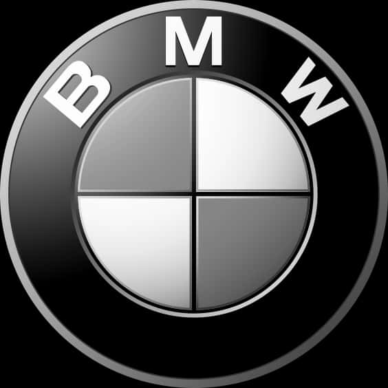 BMW 動圖 桌布 壁紙 — 一個時尚的單色BMW標誌，帶有銀色和黑色的象限，在深色背景上。