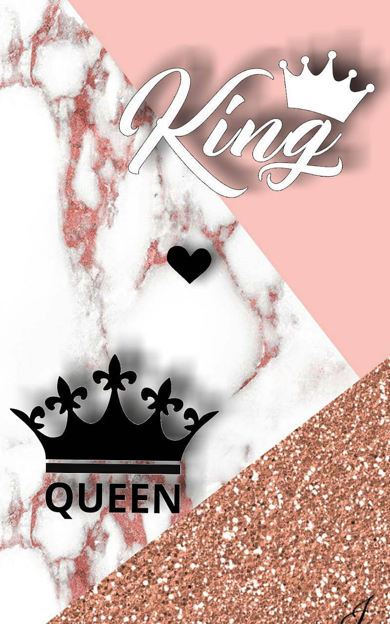 King和Queen文字，帶有皇冠，背景為大理石和閃粉。 — 國王 GIF 壁紙