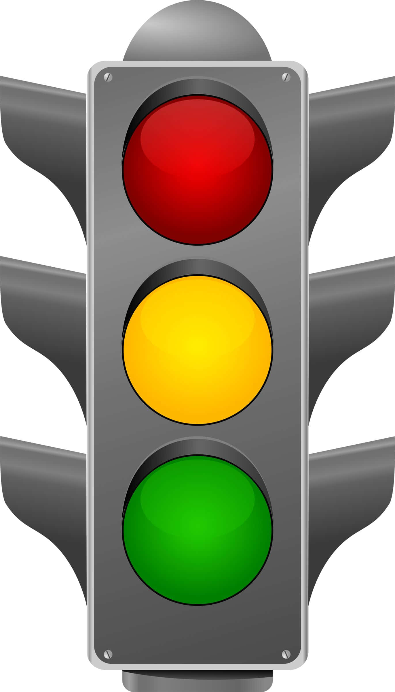 Stop Light 桌布 壁紙 — 一個時尚的垂直交通燈，紅色、黃色和綠色信號在純白色背景上發光。