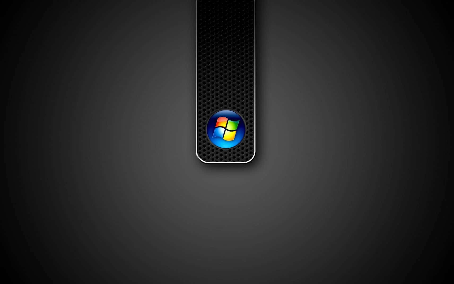 Black Windows 桌布 壁紙 — 一個時尚的垂直黑色紋理面板，中央有一個發光的Windows標誌，背景為深色漸變。