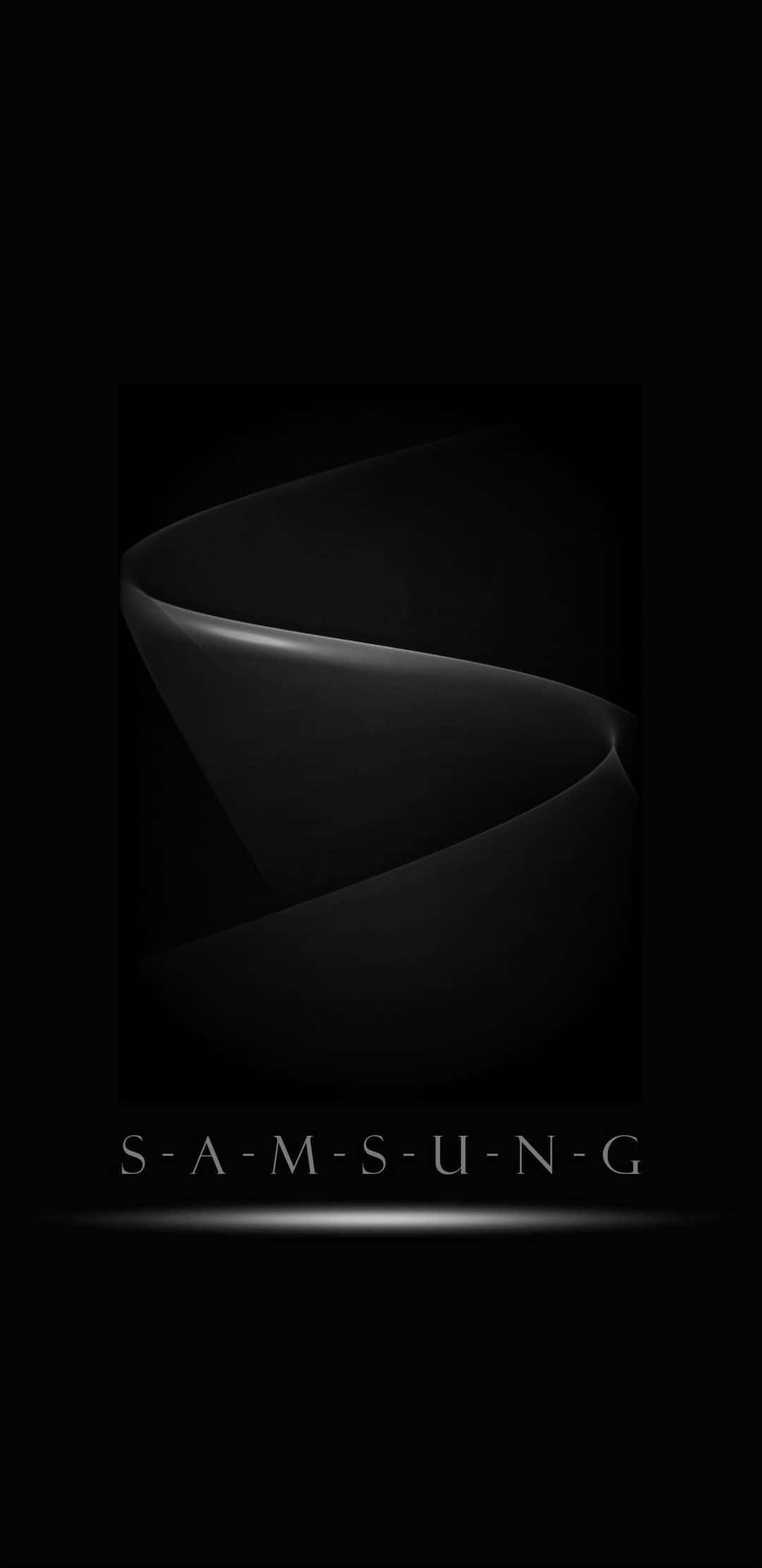 Galaxy S 桌布 壁紙 — 一個時尚的抽象黑色和灰色彎曲形狀在深色背景上柔和發光，下方有 'SAMSUNG' 文字。
