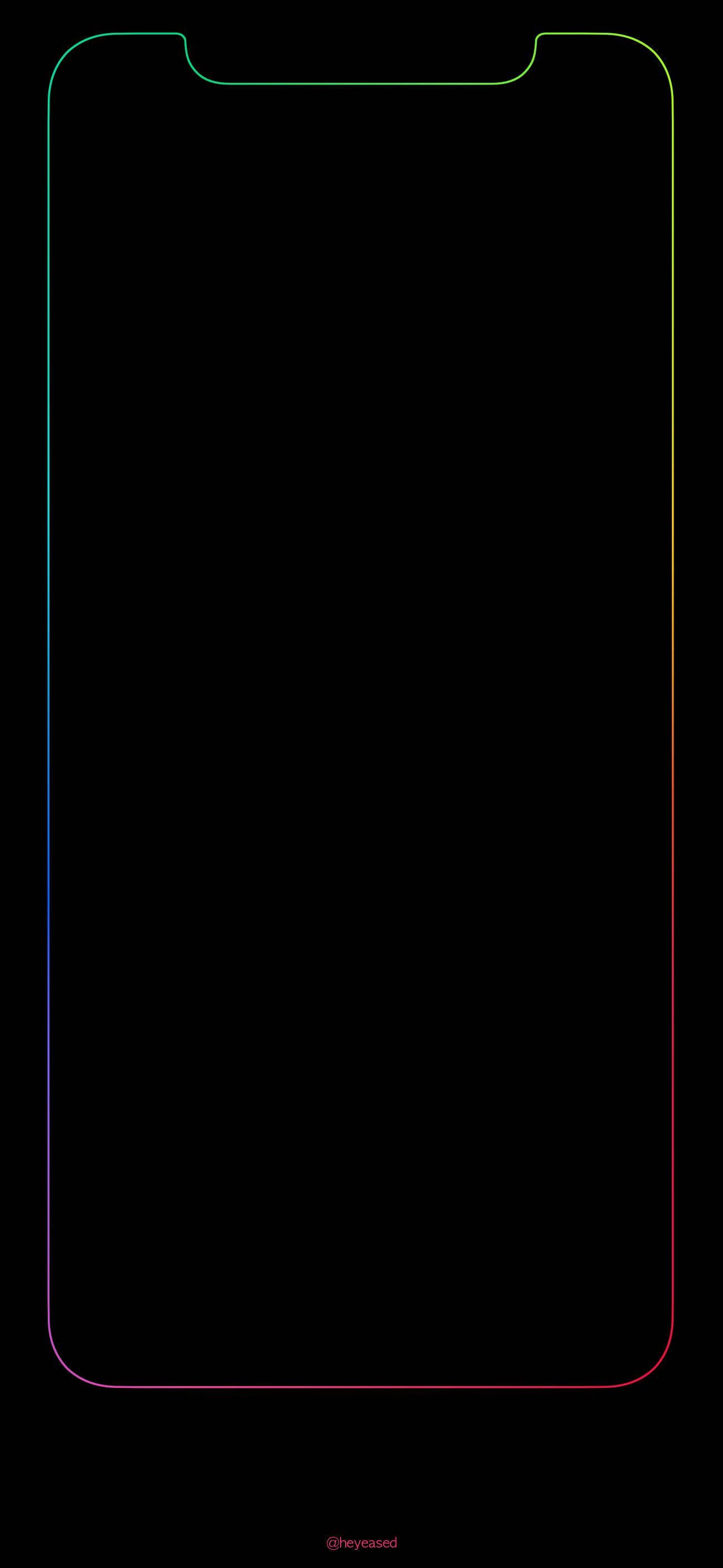 iPhone 桌布 壁紙 — 一個時尚的智慧型手機輪廓，在黑色背景上發出充滿活力的彩虹邊框光芒。