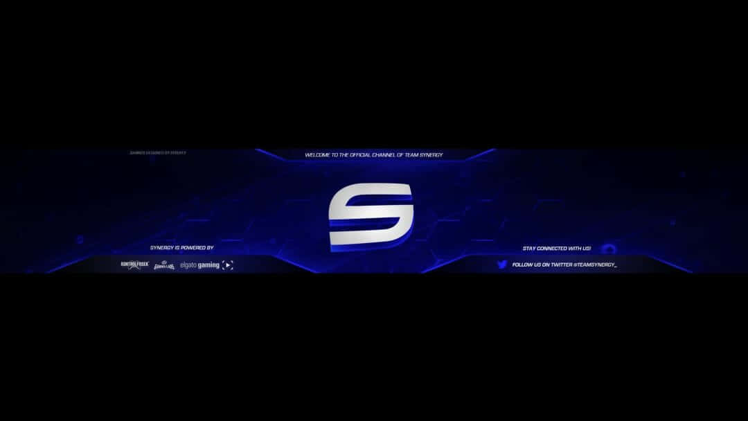 YouTube Banner Gaming 桌布 壁紙 — 一個時尚的未來風格標誌，中央有一個發光的藍色「S」，位於帶有霓虹電路裝飾的深色數位介面上。