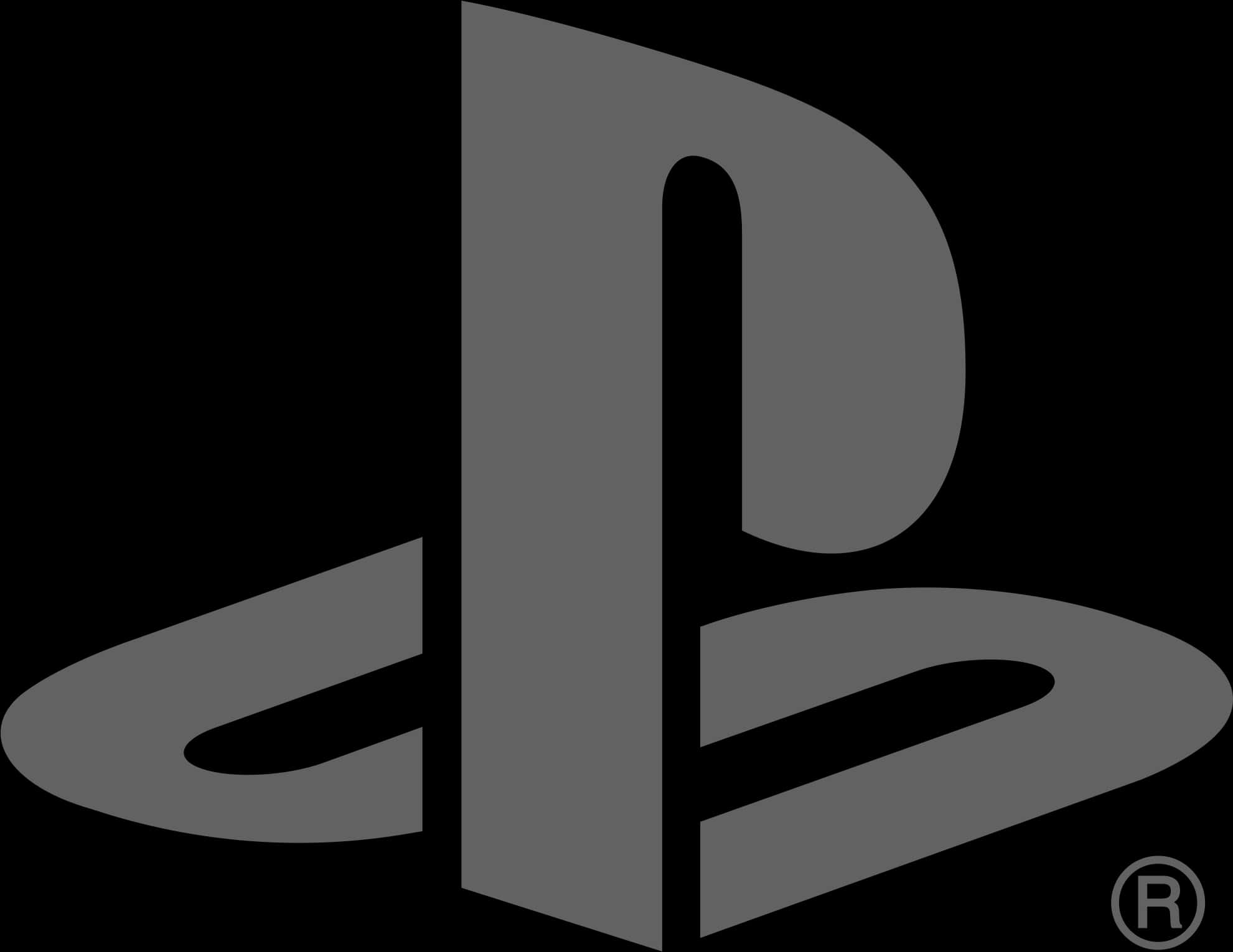 Playstation Logo 桌布 壁紙 — 一個時尚的灰色PlayStation標誌，在純黑色背景上大膽展示，並帶有註冊商標符號。