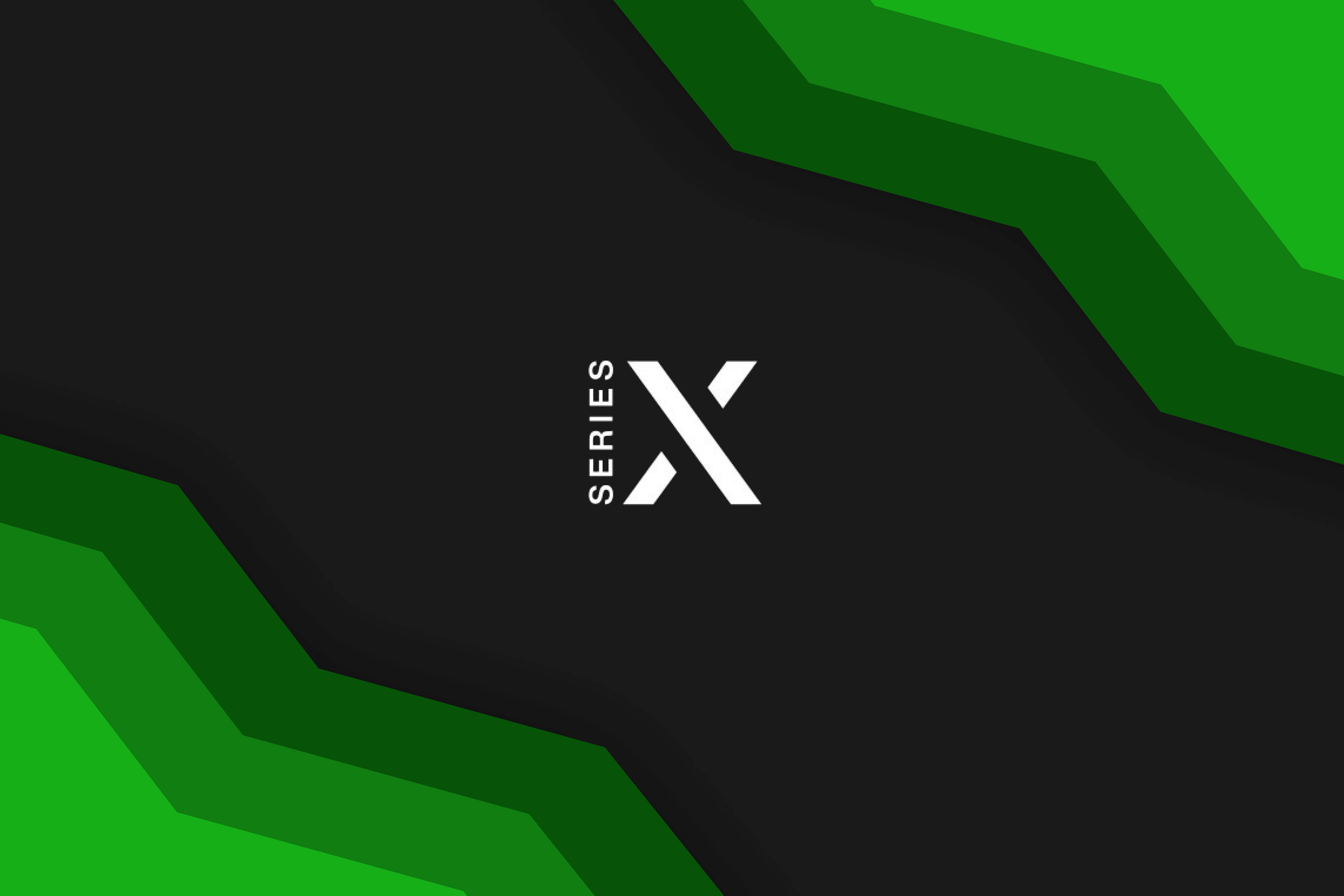 X 桌布 壁紙 — 一個時尚的白色「Series X」標誌居中在黑色背景上，帶有醒目的綠色角形條紋。