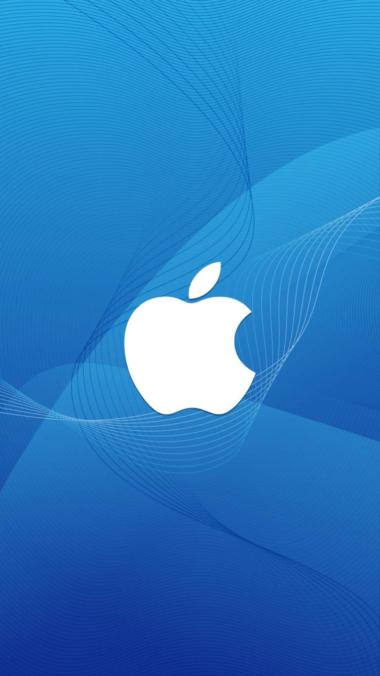 白色Apple標誌在藍色背景上帶有流動線條 — 蘋果標誌 GIF 壁紙