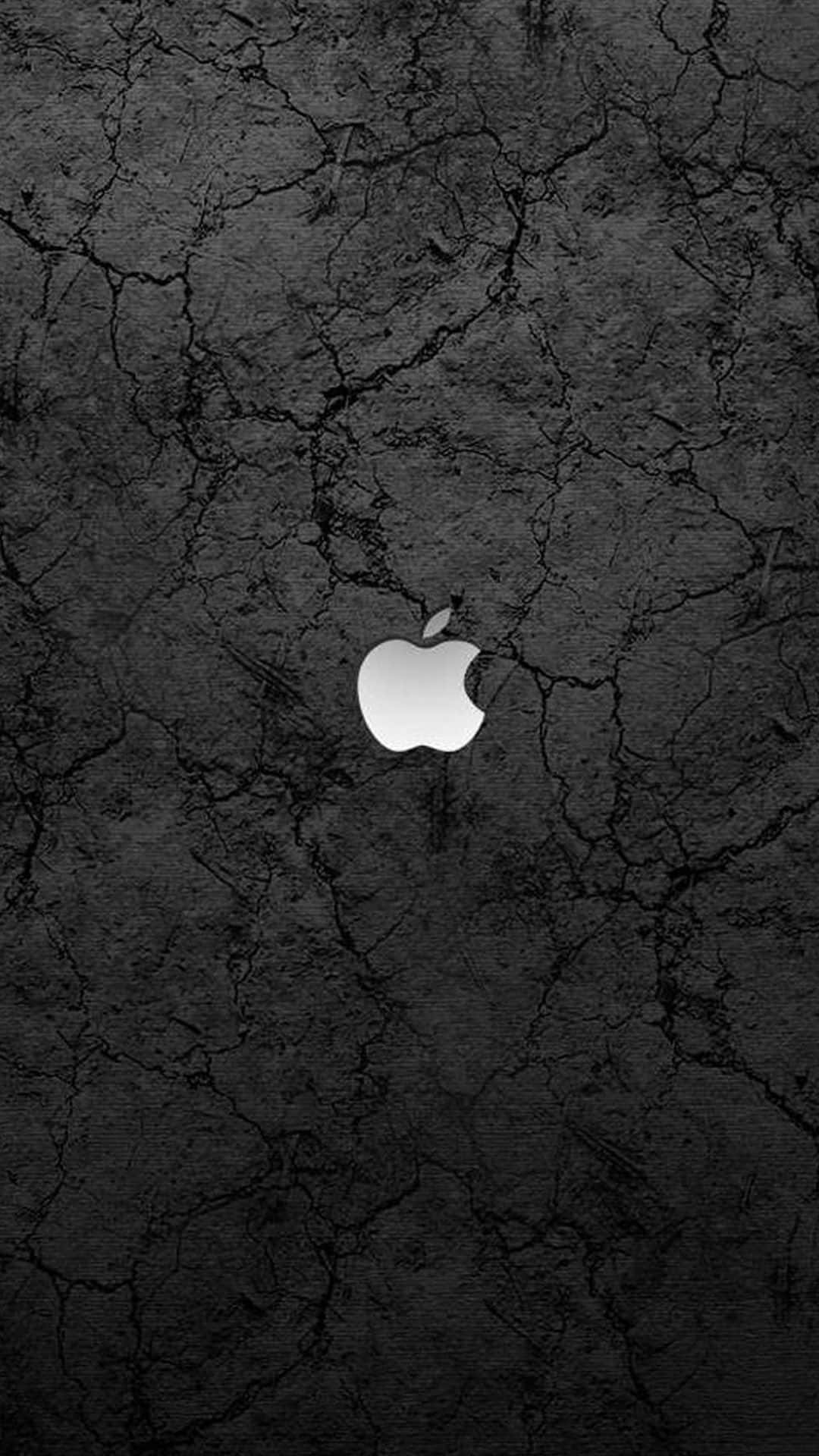 蘋果 桌布 壁紙 — 一個時尚的白色Apple標誌居中於裂紋黑色混凝土紋理上。