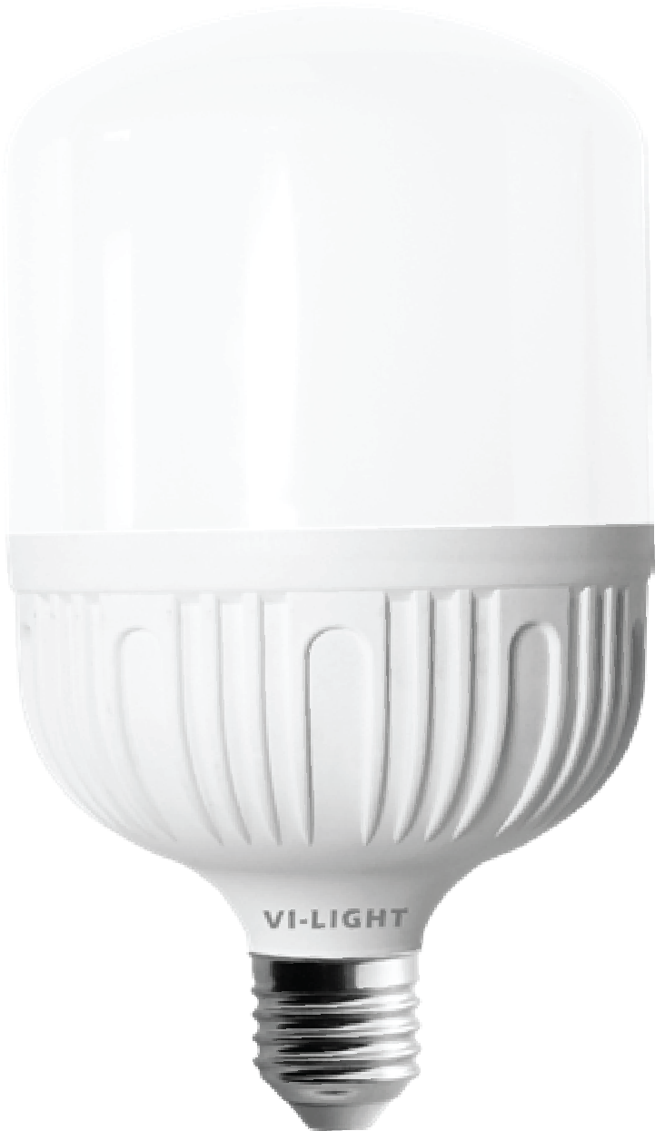 LED 桌布 壁紙 — 一個時尚的白色LED燈泡，帶有棱紋底座和'VI-LIGHT'品牌標誌，背景為純黑色。