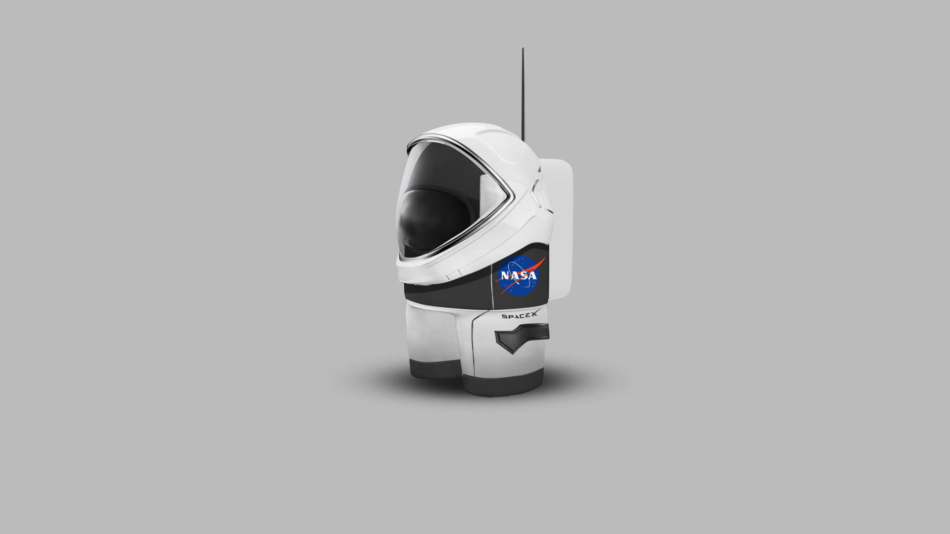 灰色背景上帶天線的NASA SpaceX太空人頭盔 — Among US 壁紙