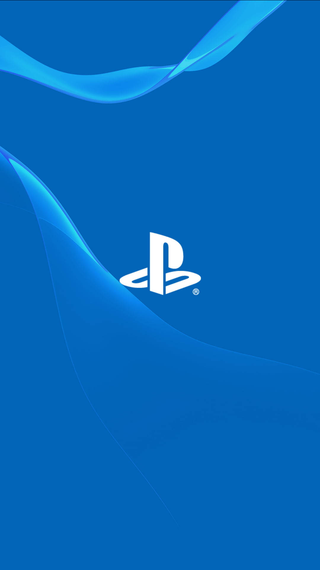 keren 桌布 壁紙 — 一個時尚的白色PlayStation標誌，居中於充滿活力的藍色背景上，帶有流動的絲帶狀光效。