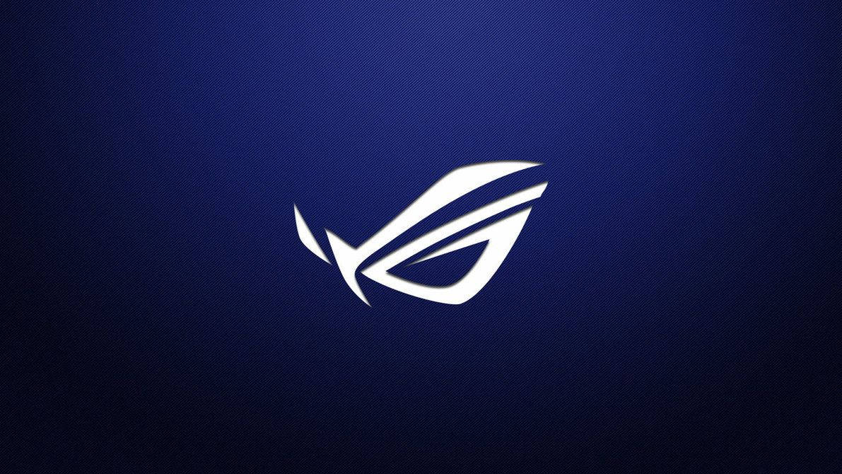 ASUS 桌布 壁紙 — 一個時尚的白色ROG眼睛標誌，居中於帶紋理的深藍色漸變背景上。