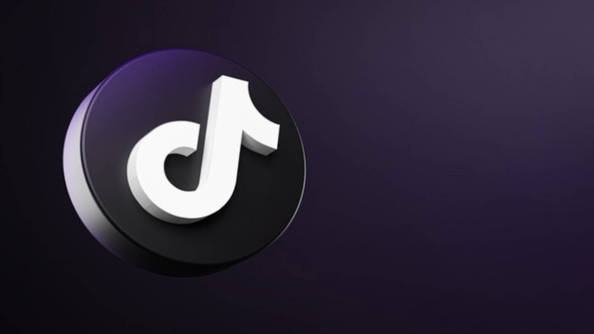 TikTok 動圖 桌布 壁紙 — 一個時尚的白色TikTok標誌漂浮在紫色漸變背景上，帶有柔和的光線和微妙的陰影。