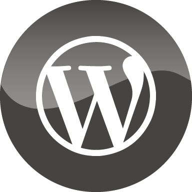 Wordpress Logo 桌布 壁紙 — 一個時尚的白色WordPress標誌，居中於漸變灰色圓形背景上，帶有柔和陰影效果。