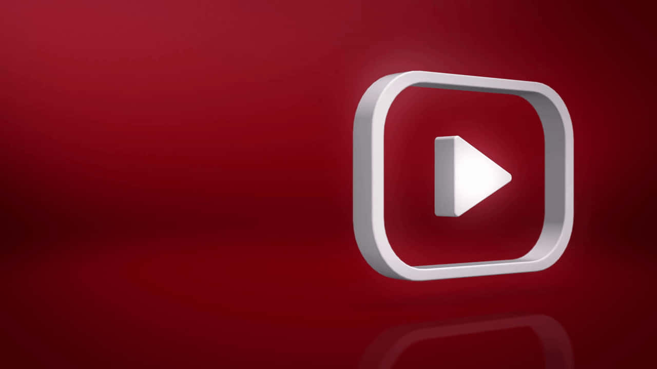 紅色動圖 桌布 壁紙 — 一個時尚的白色YouTube播放按鈕圖示漂浮在豐富的紅色漸變背景上，帶有柔和反射。