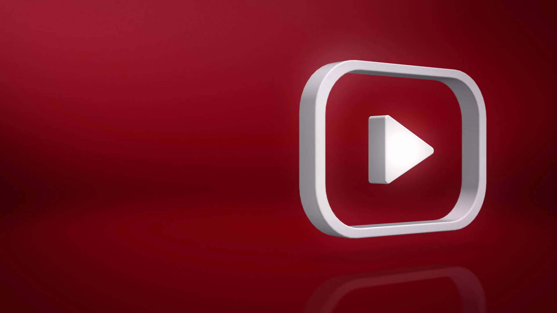 YouTube Logo 桌布 壁紙 — 一個時尚的白色YouTube播放按鈕圖示漂浮在豐富的紅色漸變背景上，下方有微妙的倒影。