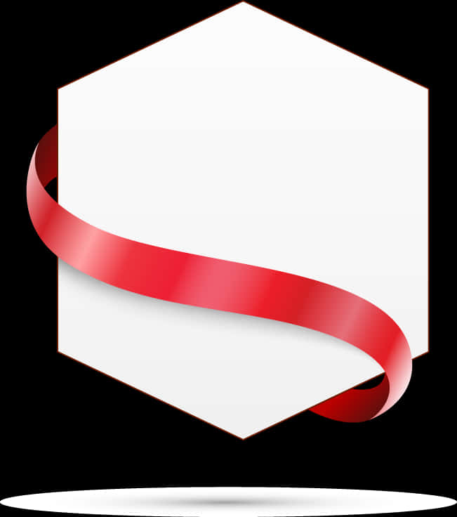 Red Ribbon 桌布 壁紙 — 一個時尚的白色六角形盾牌，帶有光澤的紅色絲帶在黑色背景上纏繞。