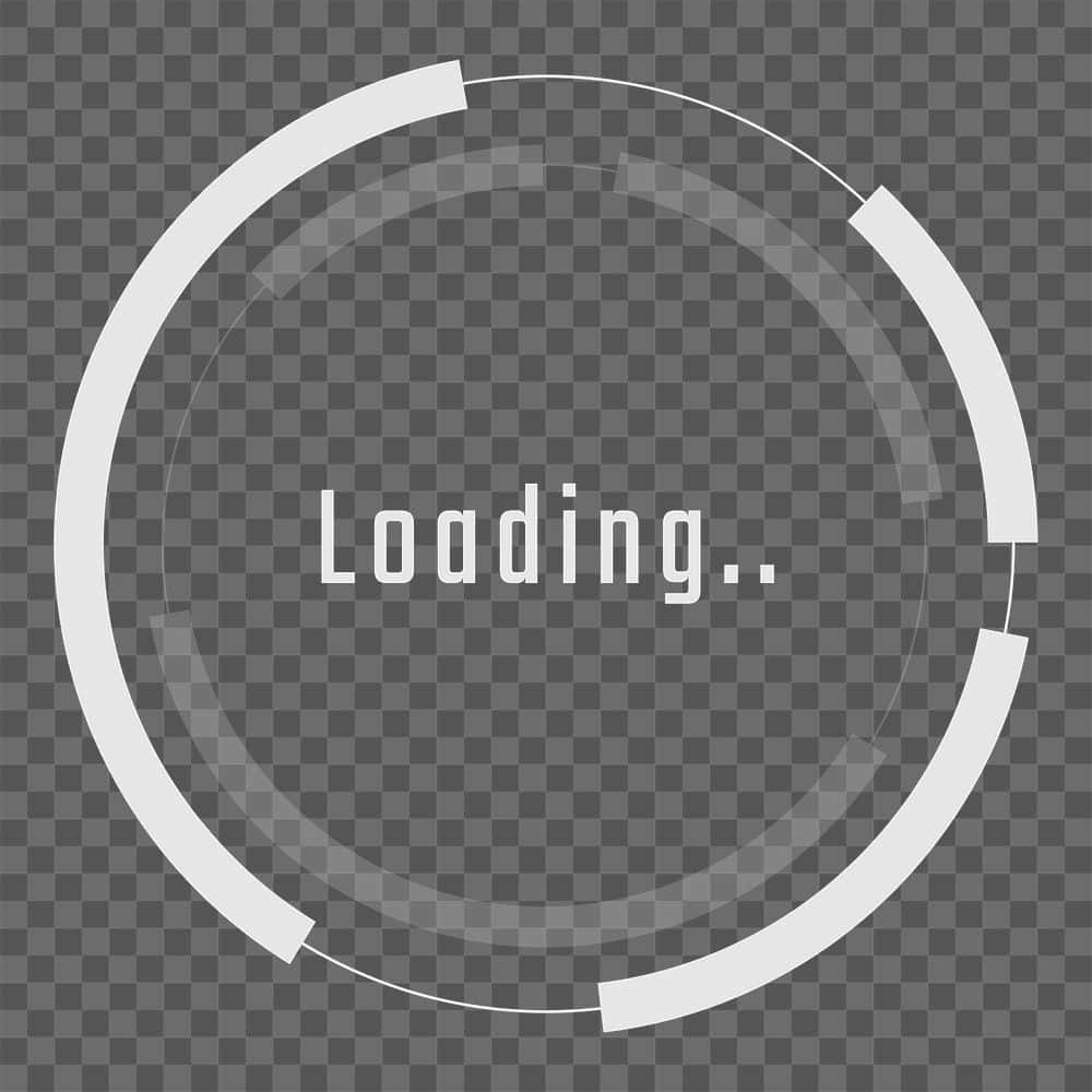 Loading 桌布 壁紙 — 一個時尚的白色載入圓圈，中間有「Loading dot dot」字樣，背景為透明棋盤格。