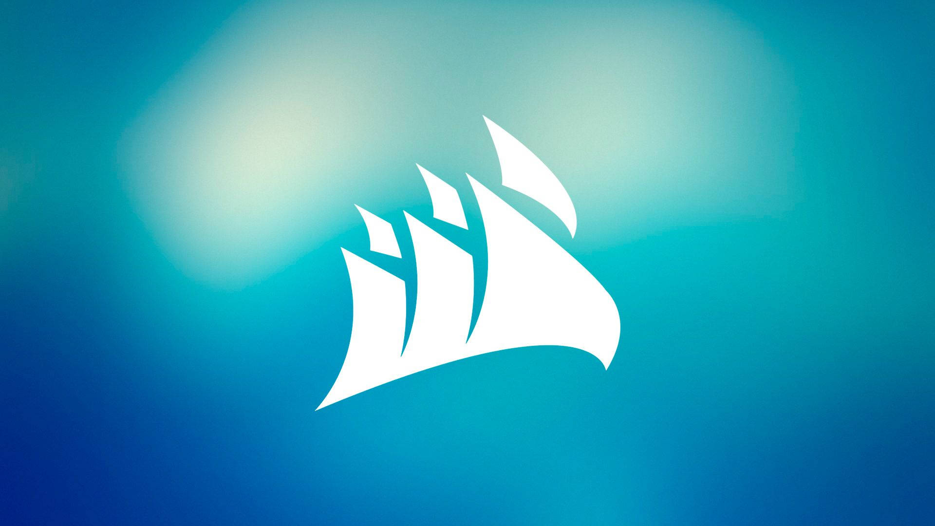 海盜船 桌布 壁紙 — 一個時尚的白色風格化船標誌漂浮在漸變藍色背景上，帶有柔和發光的高光。
