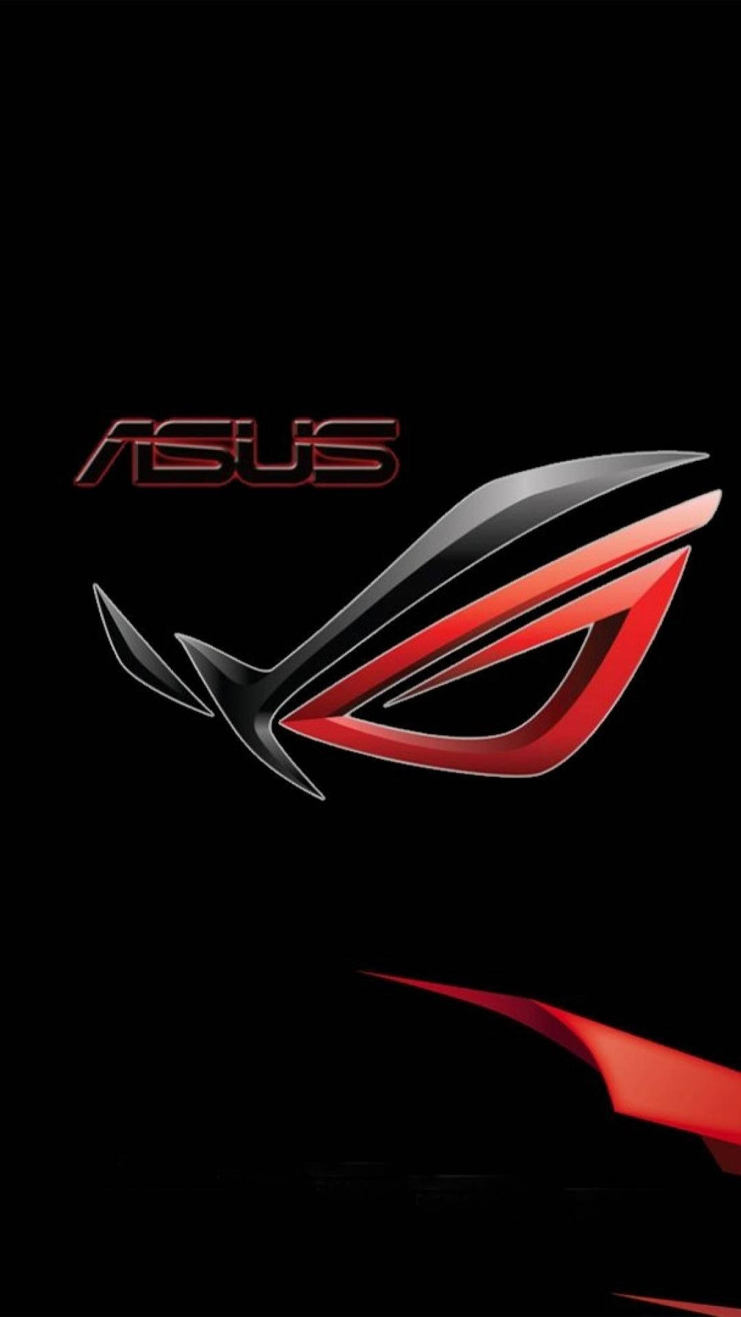 華碩 ROG 桌布 壁紙 — 一個時尚的紅色和銀色ASUS ROG標誌在黑色背景上發光，帶有微妙的紅色點綴。