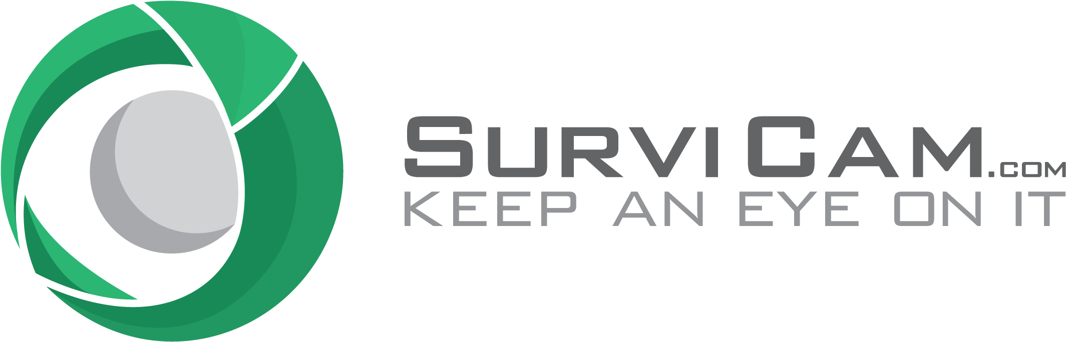 標誌 桌布 壁紙 — 一個時尚的綠色和白色圓形標誌，帶有文字 Survicam.com 和 Keep an Eye on It，背景為黑色。