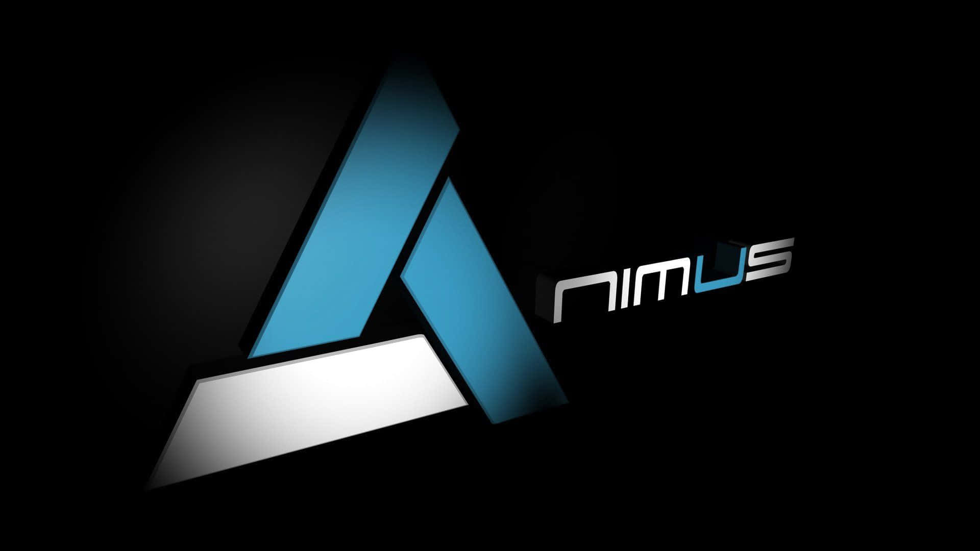 Abstergo 桌布 壁紙 — 一個時尚的藍白風格化 'A' 標誌，以現代字體呈現 nimus 一詞，背景為深色漸變。