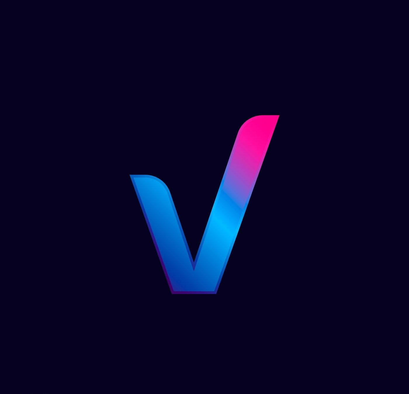 v 桌布 壁紙 — 一個時尚的藍粉漸變字母V在深色背景上發光。