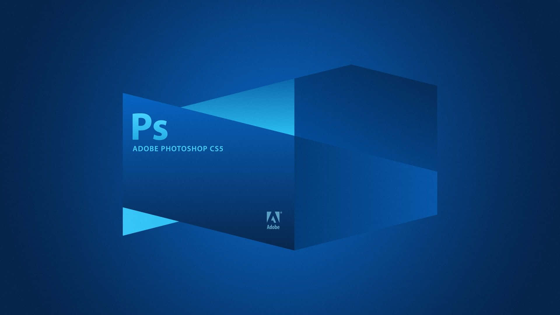 背景 桌布 壁紙 — 一個時尚的藍色3D Adobe Photoshop CS5標誌，邊緣發光，背景為漸變藍色。