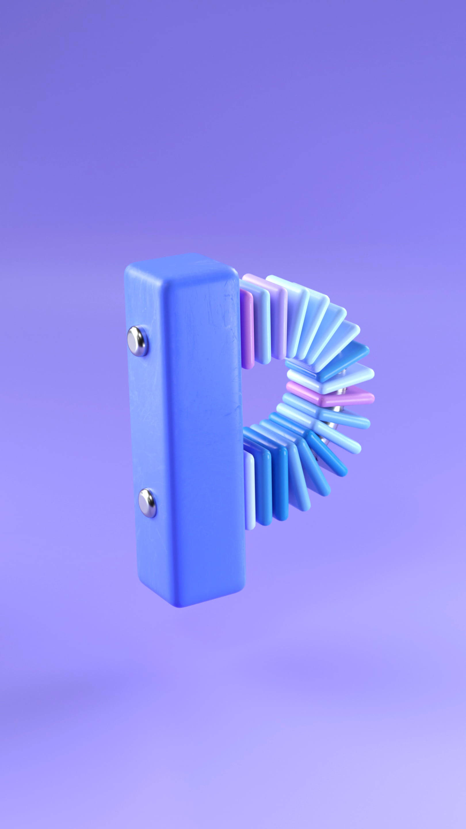 字母P 桌布 壁紙 — 一個時尚的藍色3D字母p，帶有漸變扇形延伸，漂浮在柔和的紫色漸變背景上。