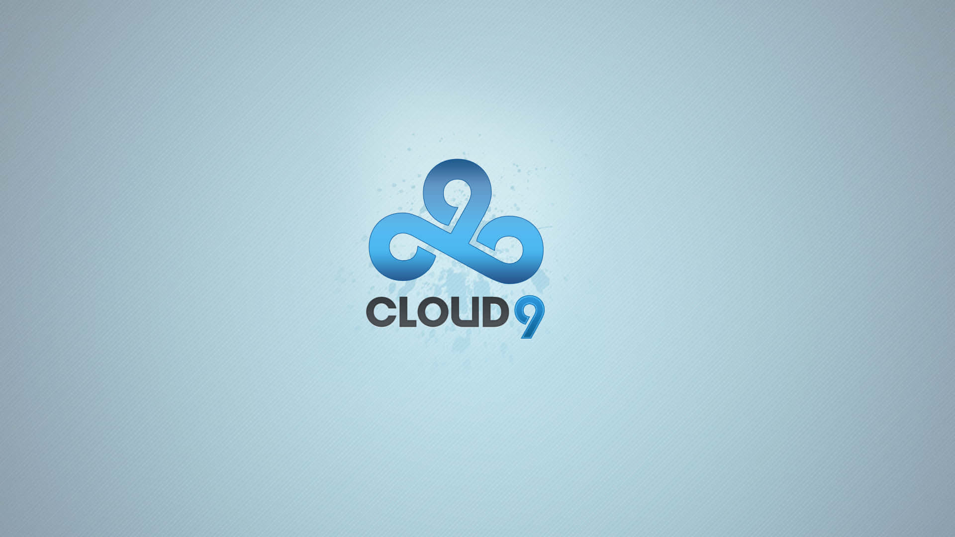 桌布 壁紙 — 一個時尚的藍色Cloud9標誌，帶有風格化的雲朵漩渦，置於柔和的漸變背景中央。