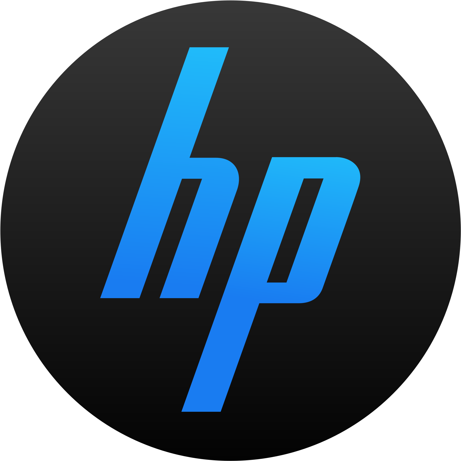 Hp Logo 桌布 壁紙 — 一個時尚的藍色HP標誌，居中放置在深色圓形漸變背景上。