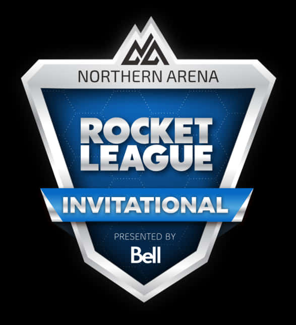 遊戲 桌布 壁紙 — 一個時尚的藍色和銀色盾牌標誌，用於由Bell呈獻的Northern Arena Rocket League Invitational，背景為黑色。
