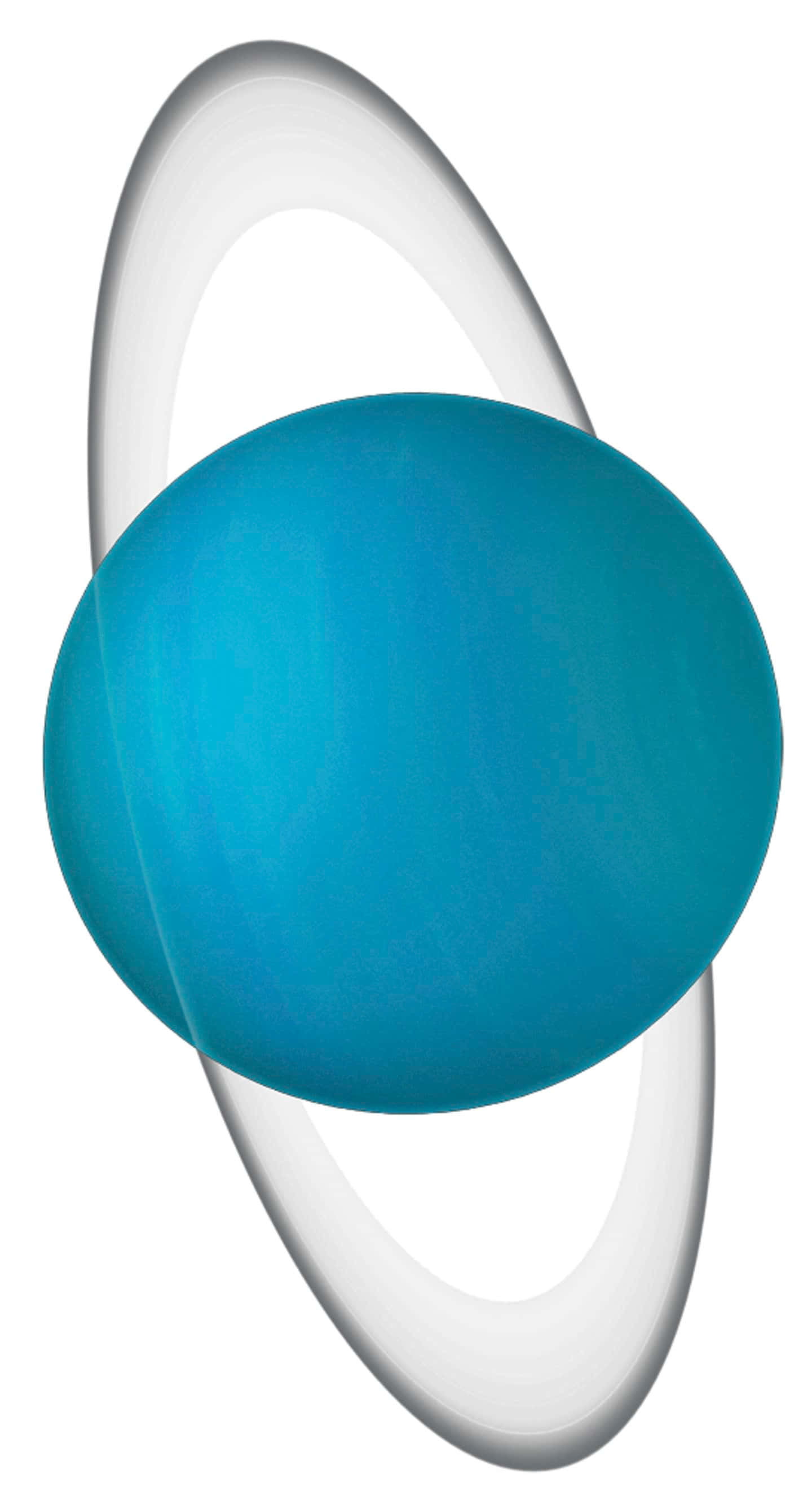 Uranus 桌布 壁紙 — 一個時尚的藍色球體，帶有發光的白色環，在純白色背景上運行。