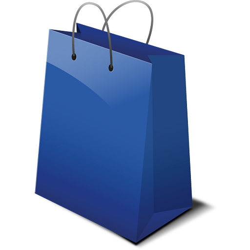 Shopping 桌布 壁紙 — 一個時尚的藍色紙購物袋，配有黑色手柄，在純白色背景上直立。
