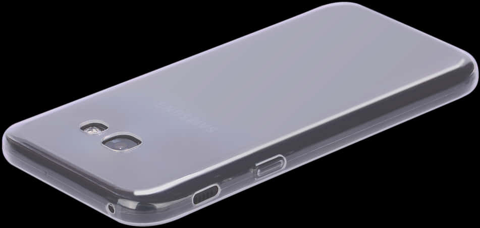 Mobile Phone 桌布 壁紙 — 一個時尚的透明手機殼，帶有精確的相機和連接埠開孔，顯示在純黑色背景上。