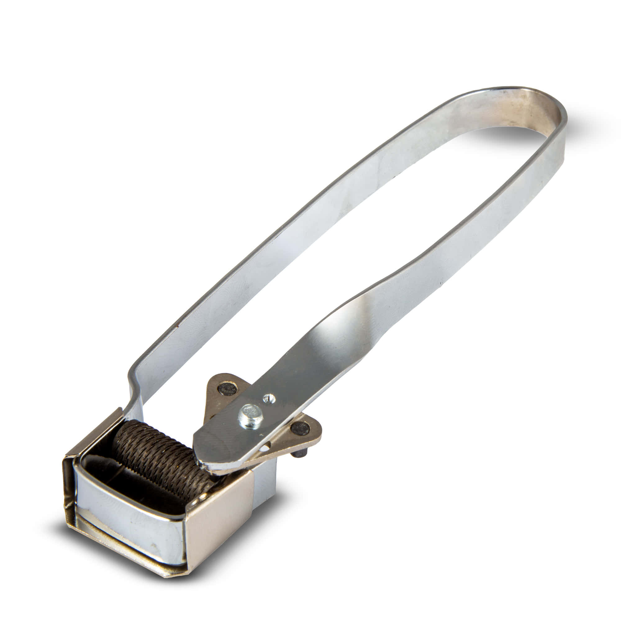 lighter 桌布 壁紙 — 一個時尚的金屬封條破壞工具，帶有螺旋彈簧機制，置於潔白背景上。