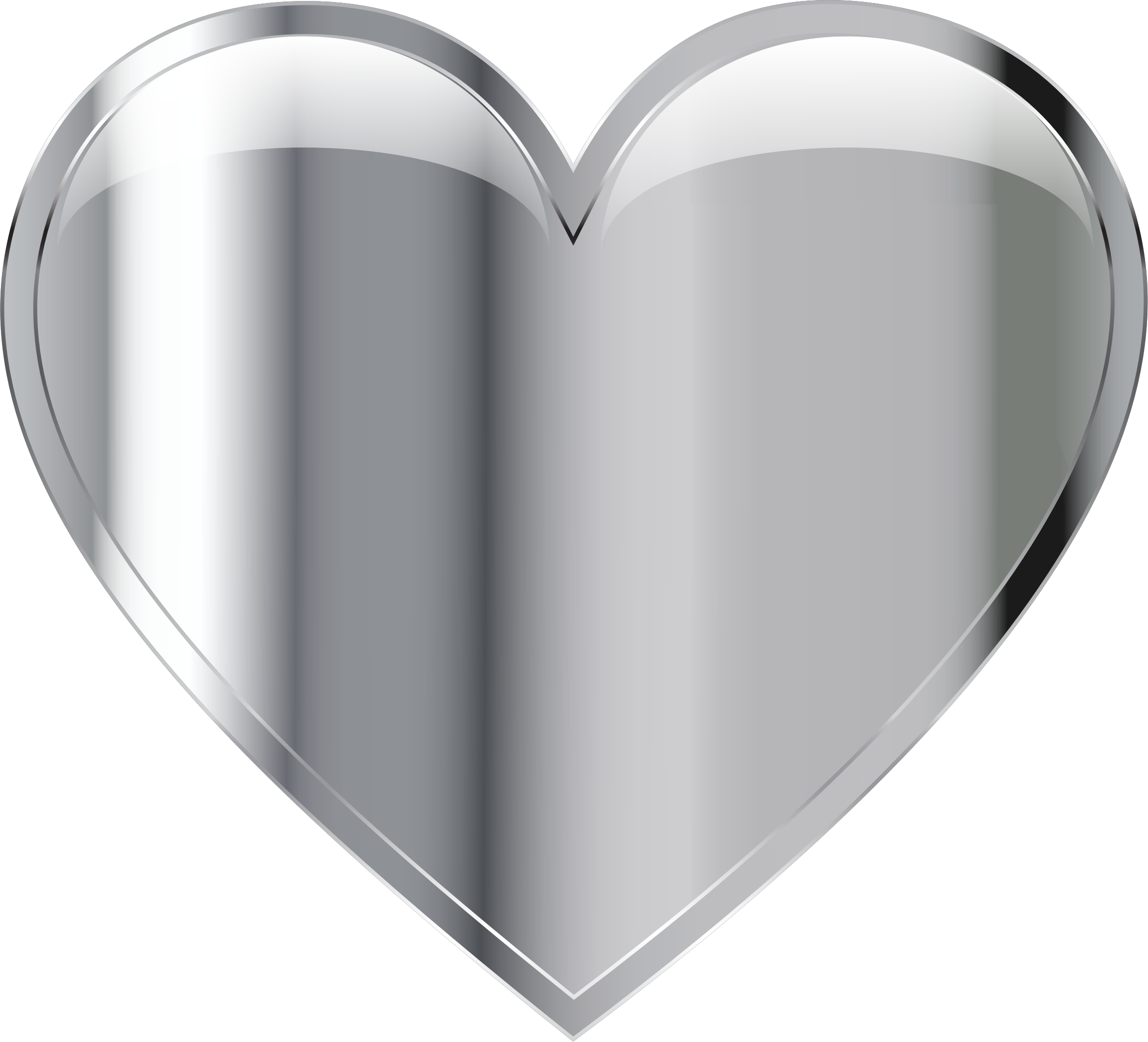 Chrome Heart 桌布 壁紙 — 一個時尚的金屬心形，帶有反射鍍鉻表面和拋光邊緣，置於黑色背景上。