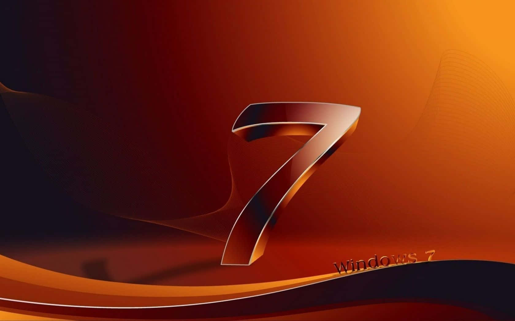 Number 7 桌布 壁紙 — 一個時尚的金屬數字七在橙色和深紅色的漸變背景上發光，並帶有流暢的抽象曲線。