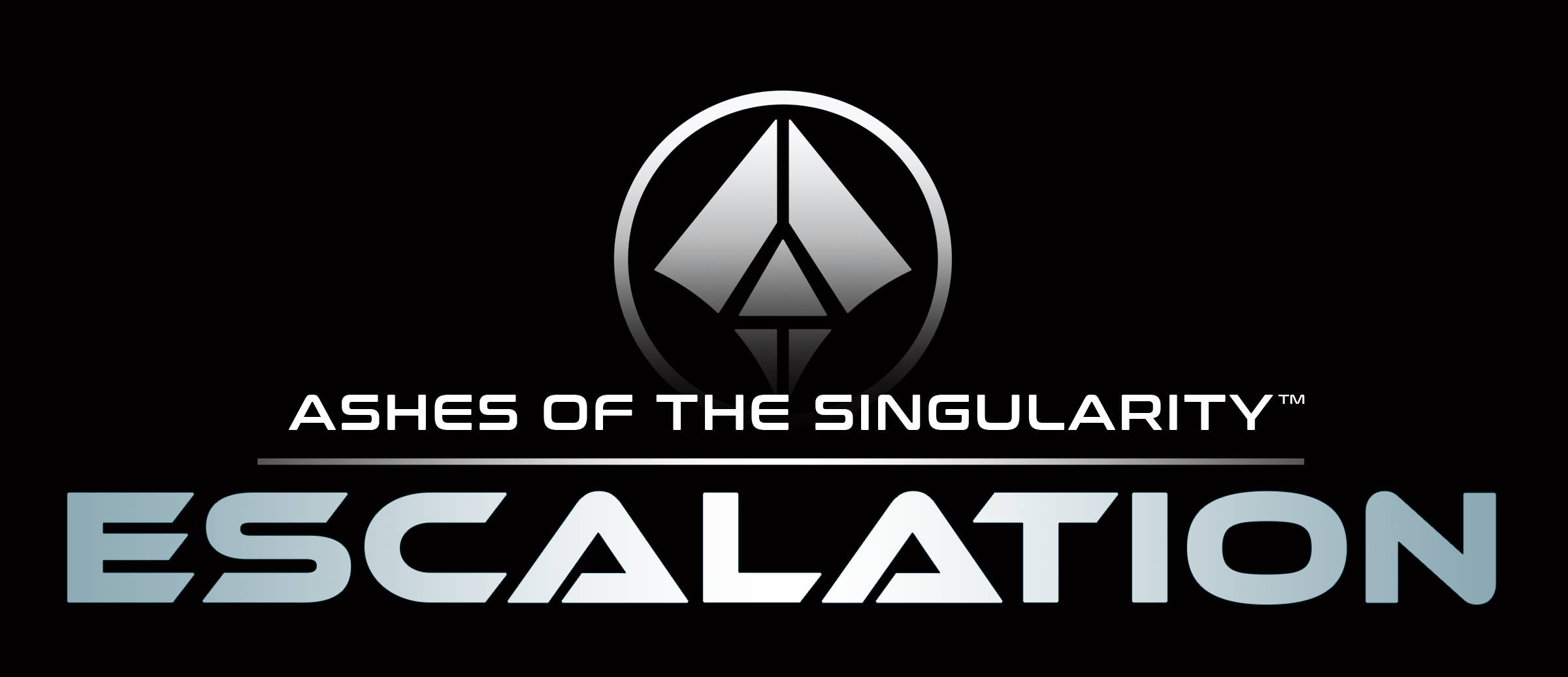 Singularity 桌布 壁紙 — 一個時尚的金屬標誌，用於 Ashes of the Singularity Escalation，設置在純黑色背景上。