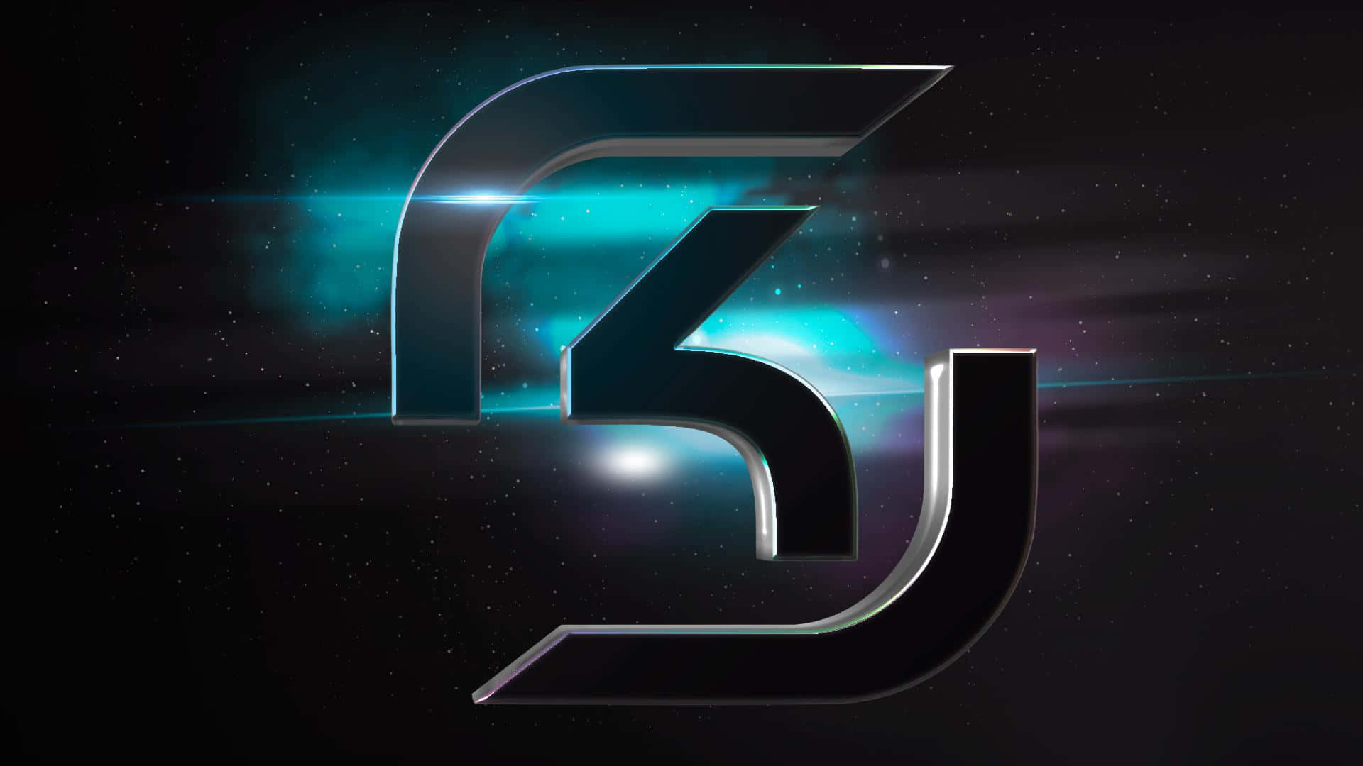 Sk Gaming 桌布 壁紙 — 一個時尚的金屬標誌在星空宇宙背景下發出藍光。