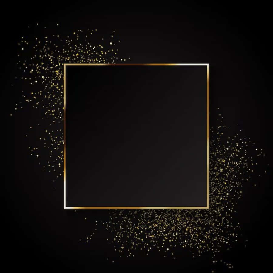 Square 桌布 壁紙 — 一個時尚的金色方形框架漂浮在黑色背景上，周圍環繞著閃閃發光的金色粒子。