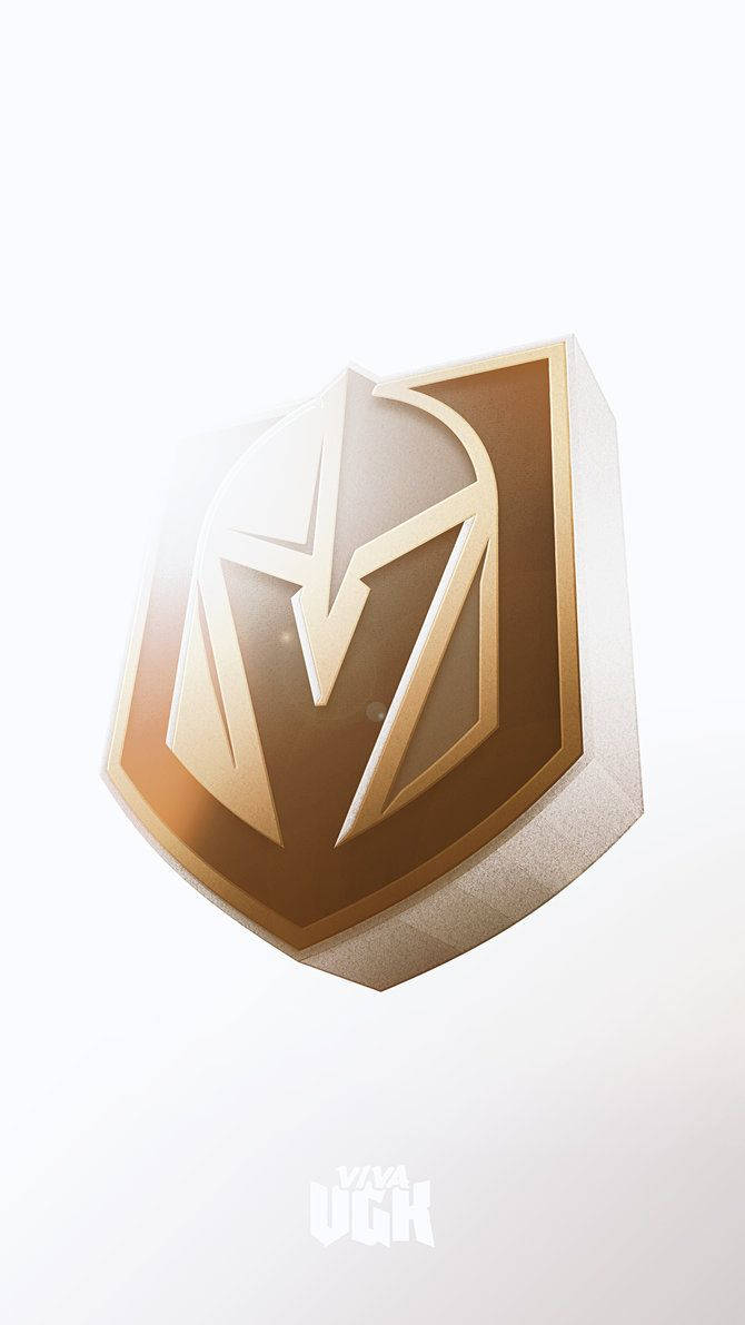 Knights 桌布 壁紙 — 一個時尚的金色盾牌標誌，帶有風格化的「V」徽章，漂浮在潔白的背景上。